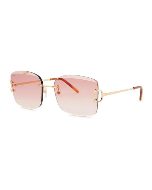 Cartier Pink Signature C De Rimless Square-frame Sunglasses