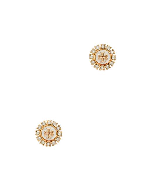 Tory Burch White Kira Embellished Stud Earrings