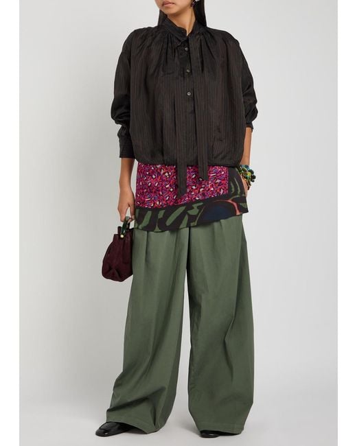 Dries Van Noten Green Pamplona Wide-Leg Stretch-Cotton Poplin Trousers