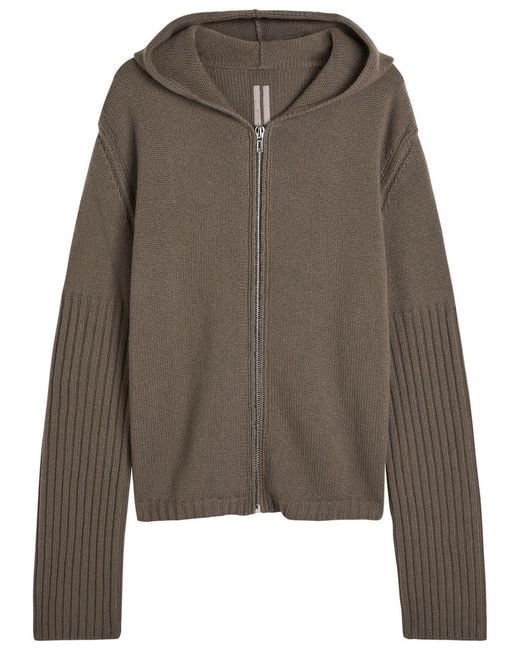 Rick Owens Brown Zipped Hooded Cashmere Jumper for men