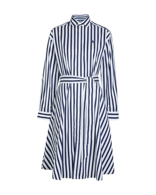 Polo Ralph Lauren Blue Logo-Embroidered Striped Cotton-Poplin Midi Shirt Dress