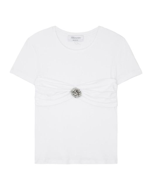 Blumarine White Rose-appliquéd Cotton T-shirt