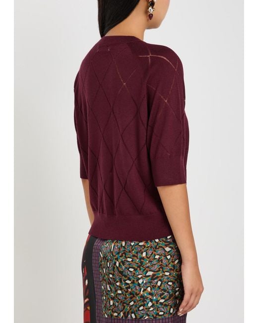 Dries Van Noten Red Tuan Diamond-Stitch Merino Wool Top