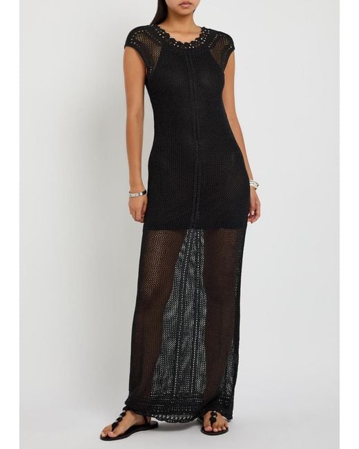 Isabel Marant Black Metaya Bead-Embellished Crochet Maxi Dress