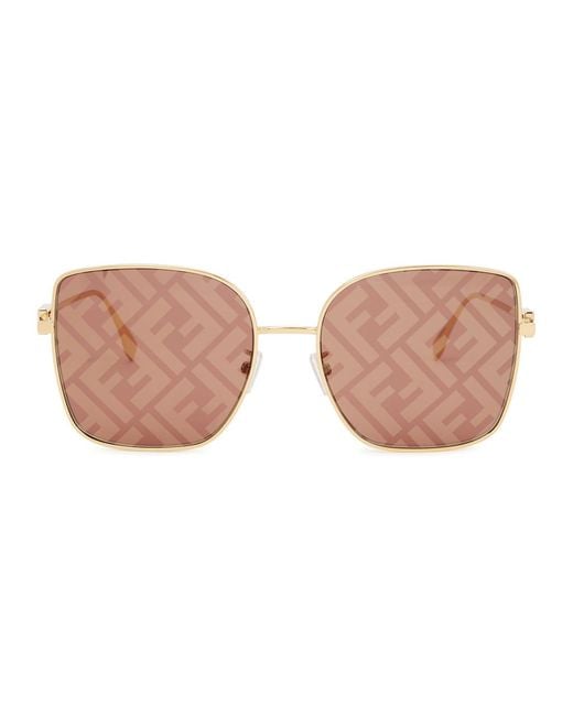 Fendi Brown Ff-Print Square-Frame Sunglasses