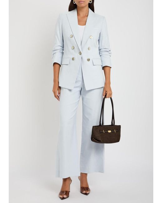 Veronica Beard Blue Tomi Dickey Gathered-Sleeve Twill Blazer