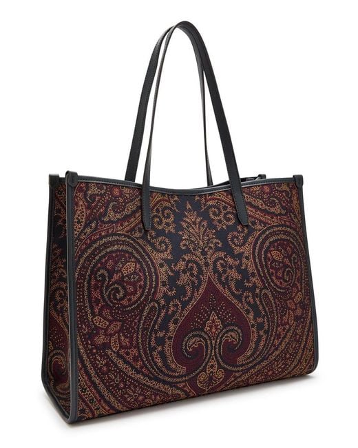 Etro Red Lovtter Large Paisley-Jacquard Leather Tote