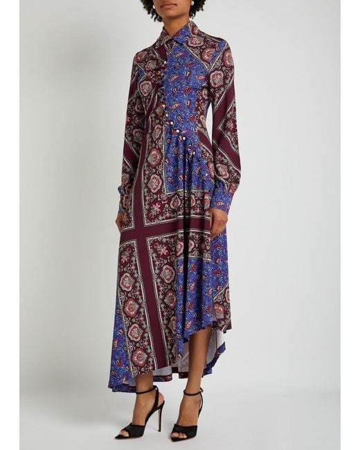 Rabanne Purple Patterned Jersey Midi Shirt Dress