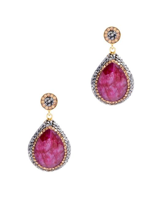 SORU Pink Ruby Embellished Drop Earrings
