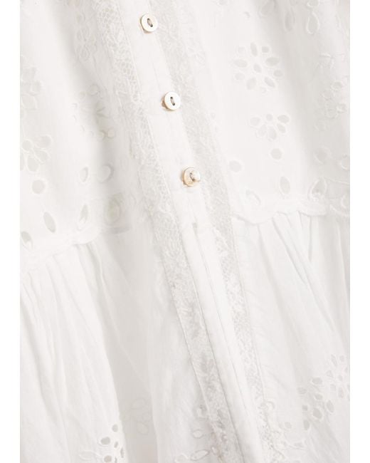 LoveShackFancy White Tarragon Embroidered Cotton Midi Dress