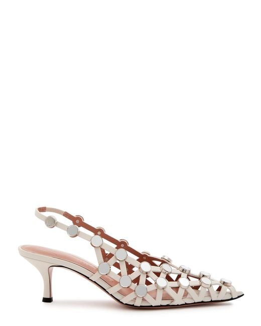 The Attico Pink Grid 50 Mirror-Embellished Leather Slingback Pumps