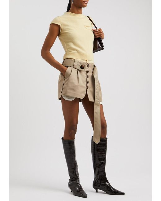 MERYLL ROGGE Natural Belted Twill Mini Skirt