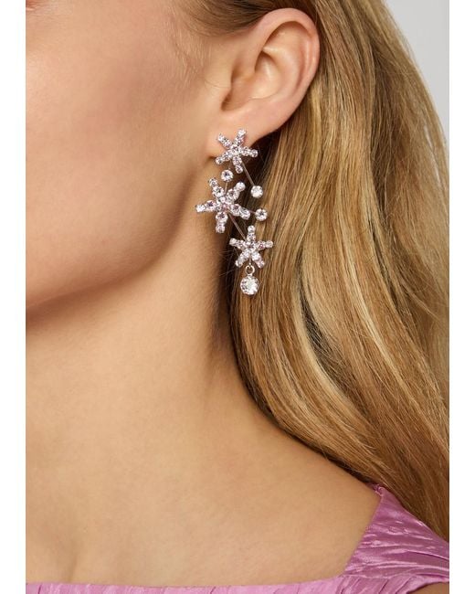 Jennifer Behr White Azar-Embellished Rhodium-Plated Drop Earrings