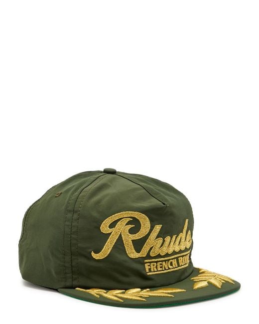 Rhude Green French Riviera Metallic Embroidered Nylon Cap for men