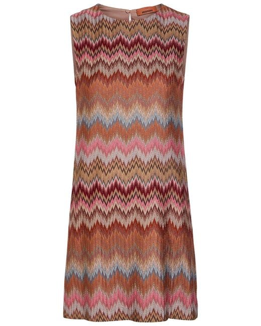 Missoni Red Chevron Fine-Knit Mini Dress