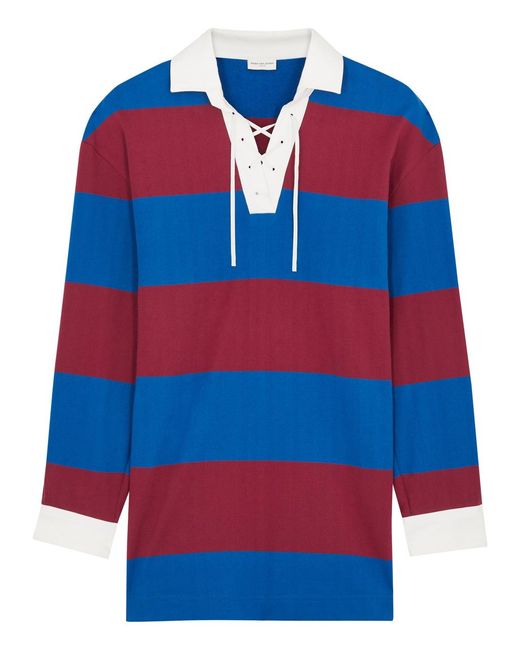 Dries Van Noten Blue Chu Striped Cotton-Blend Polo Shirt