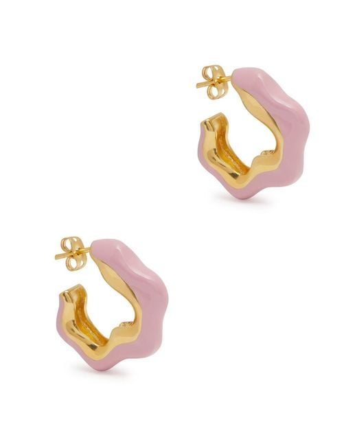 Joanna Laura Constantine White Wave Enamelled Gold-plated Hoop Earrings