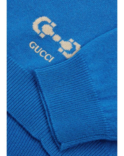 Gucci Blue Logo-intarsia Cashmere Jumper for men