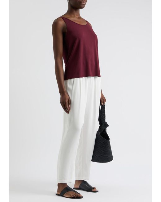 Eileen Fisher White Tapered Silk-Georgette Trousers