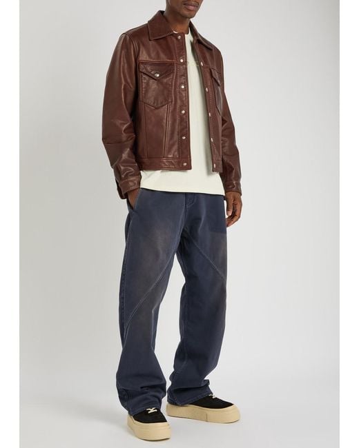 Second Layer Brown Trucker Leather Jacket for men