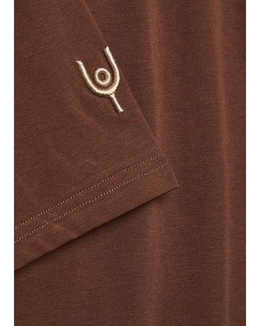 Now You Live Brown Arensby Logo-Embroidered Cotton T-Shirt for men