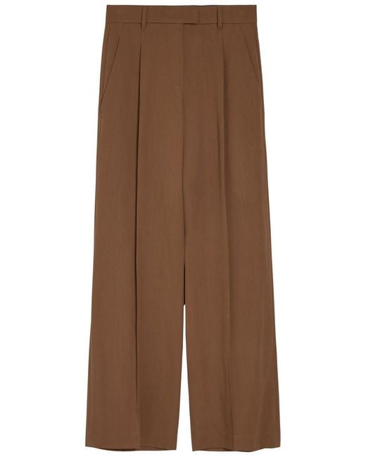 Brunello Cucinelli Brown Tailored Wide-Leg Wool-Blend Trousers