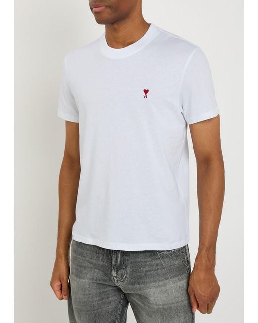 AMI White Logo-Embroidered Cotton T-Shirt for men