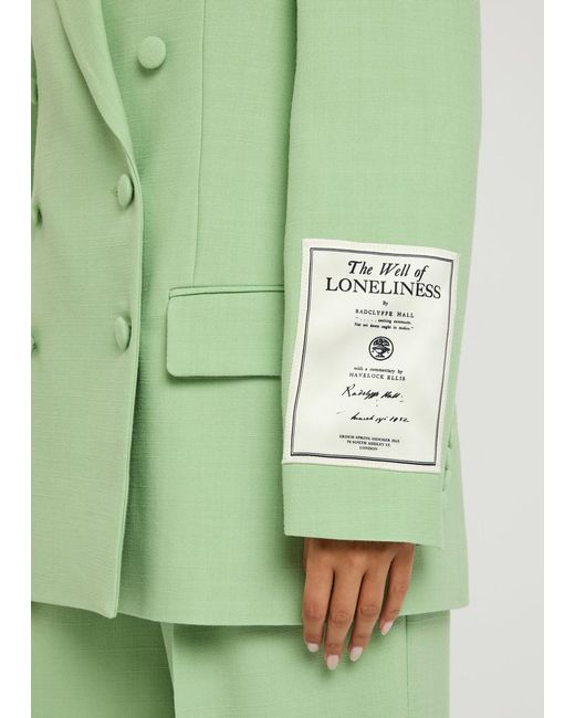 Erdem Green Double Breasted Twill Blazer
