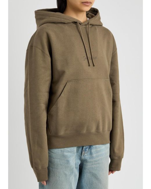 Saint Laurent Green Logo-Embroidered Hooded Cotton Sweatshirt