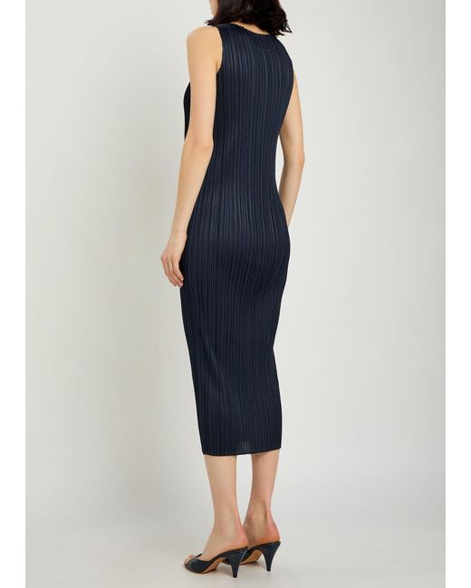 Pleats Please Issey Miyake Blue Pleated Woven Midi Dress