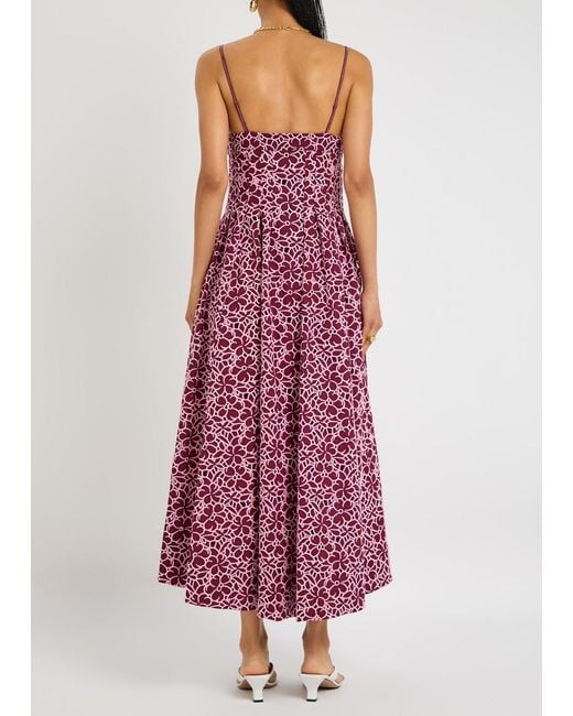 Jonathan Simkhai Purple Sangria Floral-Embroidered Cotton Midi Dress
