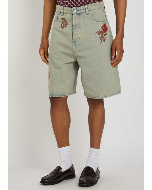 Drole de Monsieur Gray Dusty Brodé Fleurs Embroidered Shorts for men