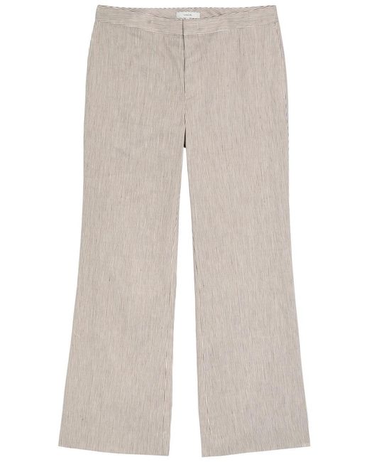Vince Natural Ticking Striped Flared-Leg Linen And Cotton-Blend Trousers
