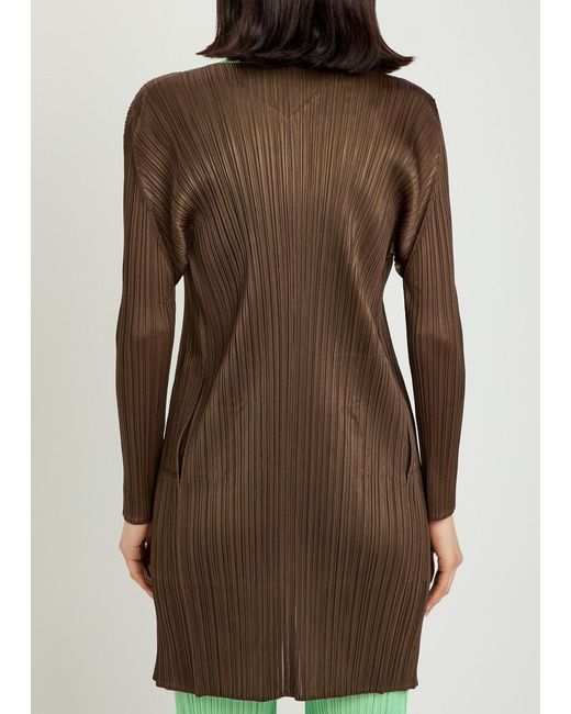Pleats Please Issey Miyake Brown Pleated Woven Coat