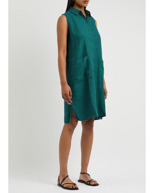 Eileen Fisher Green Linen Shirt Dress