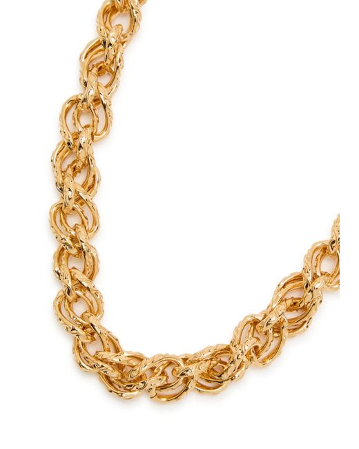 Saint Laurent Metallic Logo Chain Brass Necklace