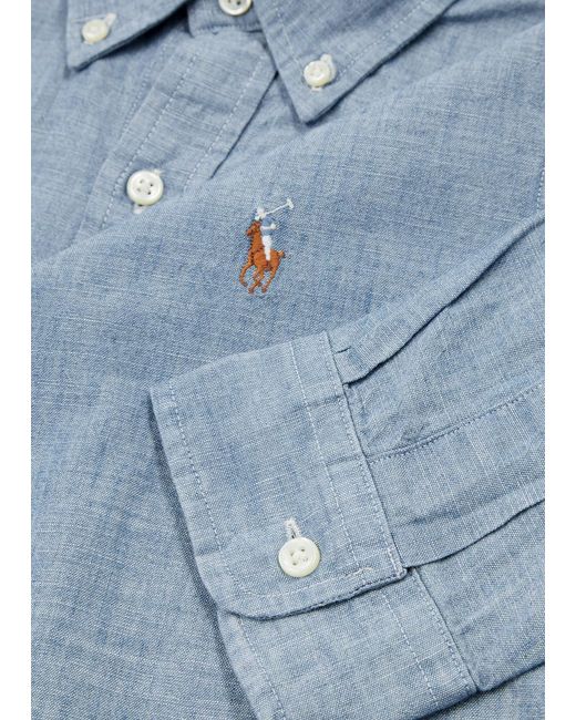 Polo Ralph Lauren Blue Logo-Embroidered Chambray Shirt for men