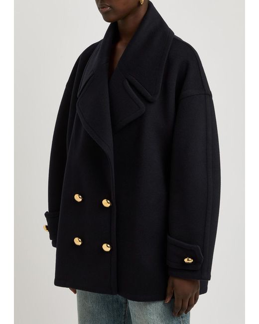 Loewe Black Double-Breasted Wool Peacoat