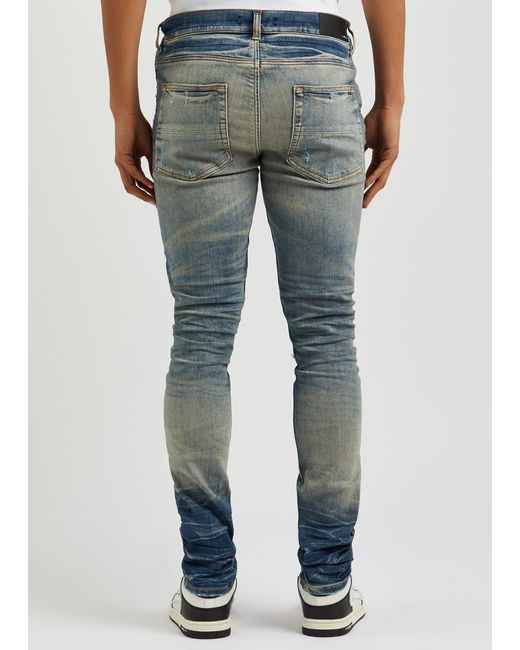 Amiri Blue Mx1 Crystal Distressed Skinny Jeans for men