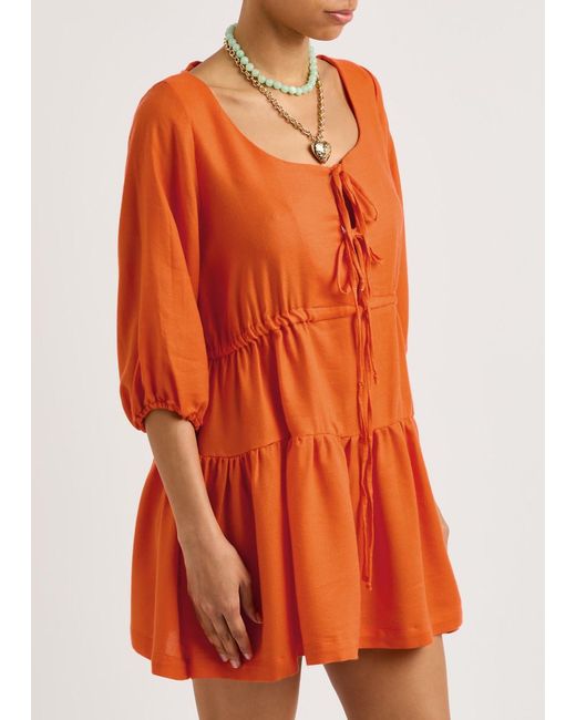 Casa Raki Orange Lili Tiered Cotton Mini Dress