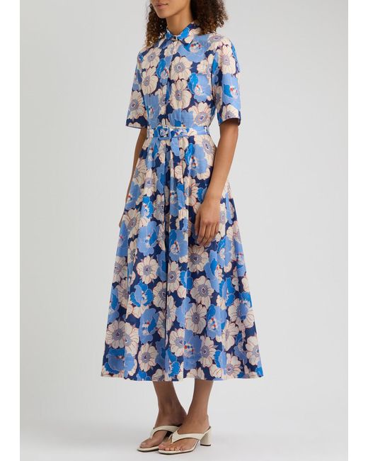 Evi Grintela Blue Lana Floral-Print Cotton Shirt Dress