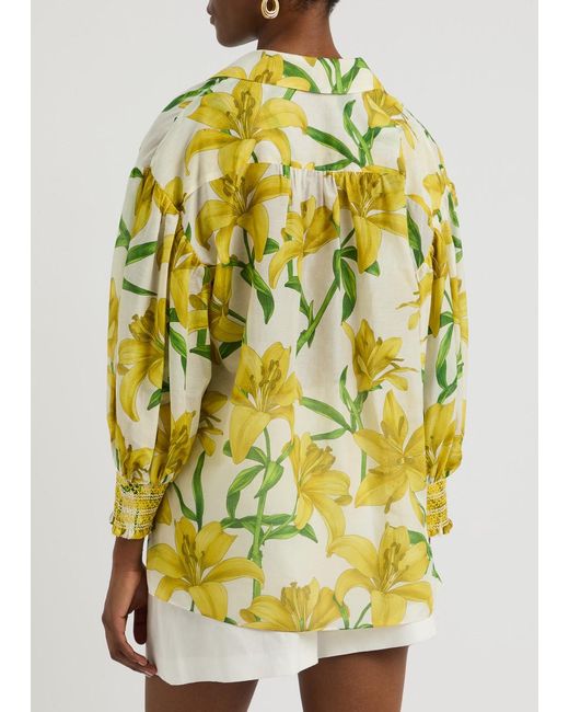 Alice + Olivia Yellow Maylin Floral-Print Cotton-Blend Shirt