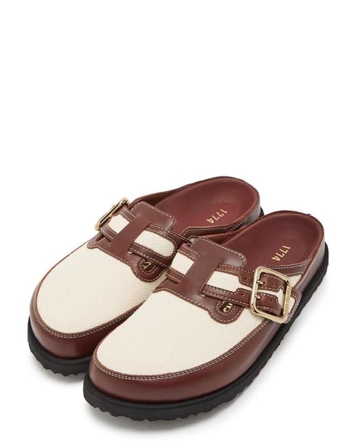Birkenstock Brown Boston Bold Canvas And Leather Clogs