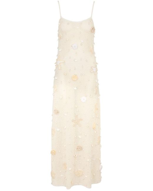 Leslie Amon Treasure Embellished Crochet Maxi Dress in White | Lyst