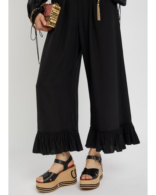 Chloé Black Frill Silk-Georgette Culottes