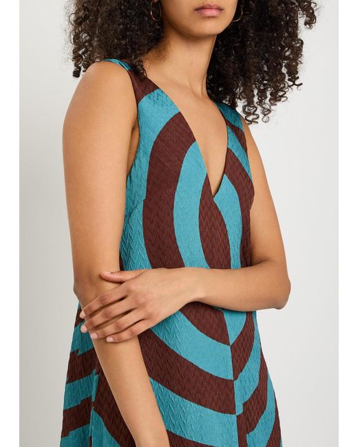 Dries Van Noten Blue Dea Patterned Chevron Silk-Blend Maxi Dress
