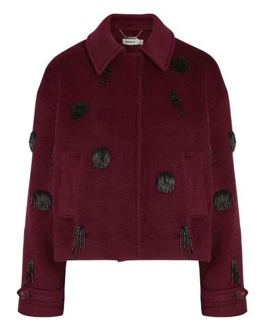 Jonathan Simkhai Red Katya Bead-Embellished Wool-Blend Jacket