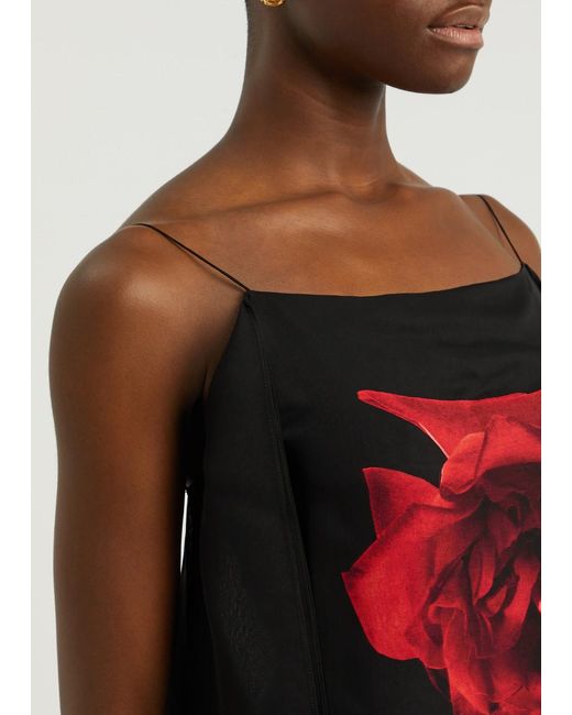 Alexander McQueen Black Rose-Print Silk-Georgette Maxi Dress