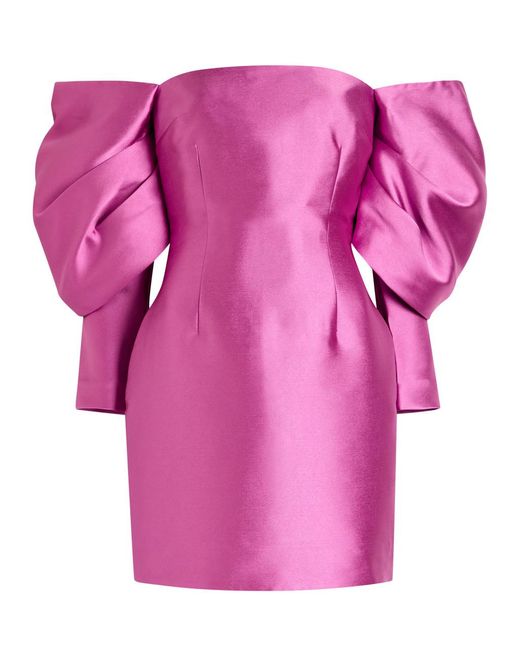 Solace London Pink Freja Off-The-Shoulder Faille Mini Dress