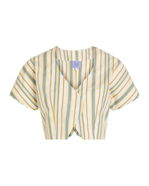 Thierry Colson White Bianca Striped Cotton-Poplin Blouse